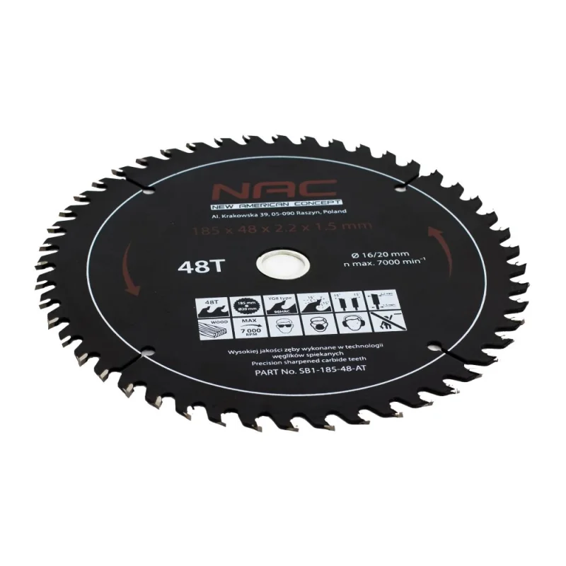 Tarcza widiowa do drewna 185mm 48T SB1-185-48-AT NAC