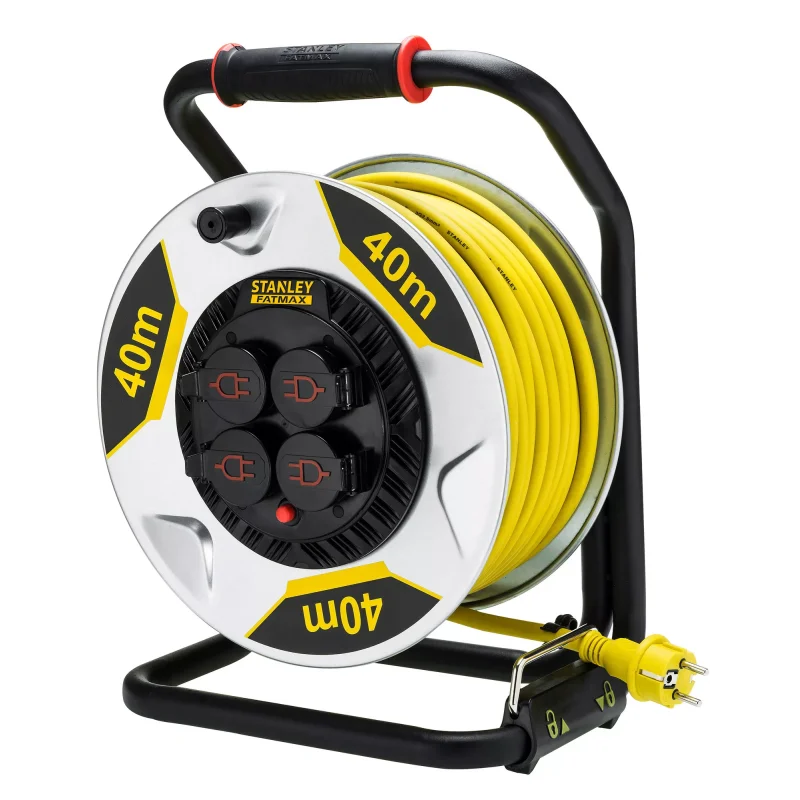 Przedłużacz bębnowy, 40m, 4 gniazda, 3x2,5mm, 16A z uziemieniem, IP44, STANLEY