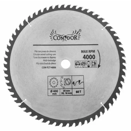 Piła tarczowa do drewna: 400 mm x 60 T CON-TCT-4006*