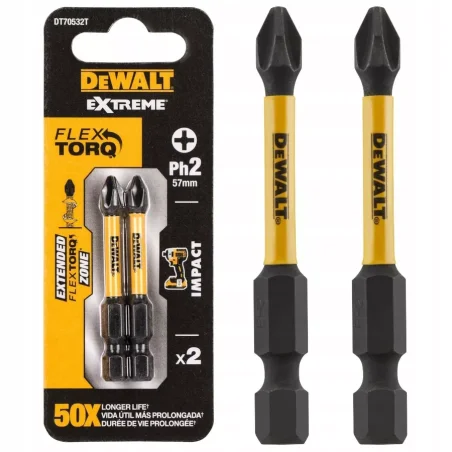 Końcówki wkrętarskie EXTREME IMPACT® Torsion PH2/50 mm (opak. 2 szt.) DEWALT