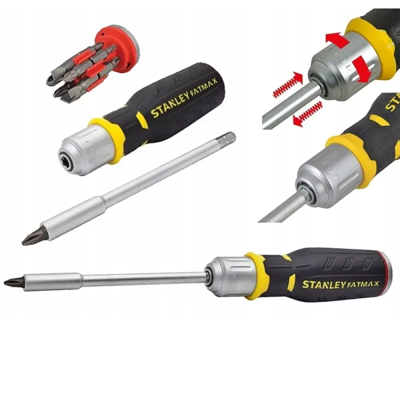Wkrętak typu pistolet z grzechotką oraz 12 końcówkami STANLEY®