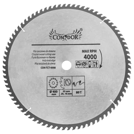 Piła tarczowa do drewna: 400 mm x 80 T CON-TCT-4008*