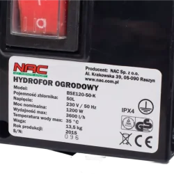 HYDROFOR 1200 W ZBIORNIK 50 L,3600l/h,wys pom 47m,głęb ssania 8m, śred. odpływ 1" NAC