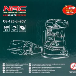 Szlifierka mimośrodowa akumulatorowa 20V, 125mm, OS-125-LI-20V NAC