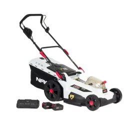 KOSIARKA 36V dwa sloty x18V (zestaw) , silnik bezszczotkowy, szer. 43 cm ,plastic, kosz 50l, duże koła, funkcje 3in1, zawiera:2x