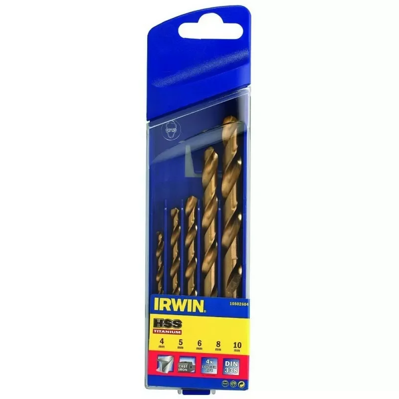 Zestaw 5 wierteł do metalu HSS tytan:4.0,5.0,6.0,8.0,10.0mm IRWIN