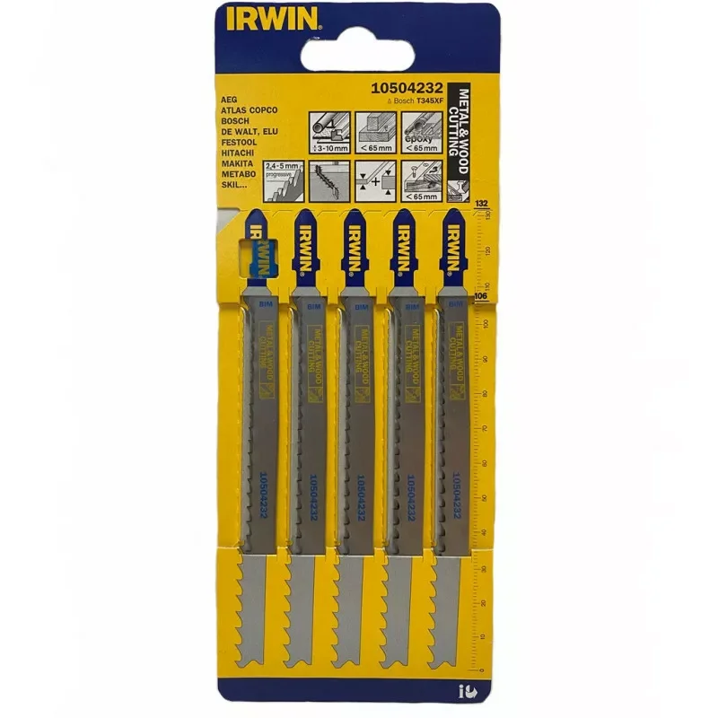 Brzeszczot do cięcia metalu i drewna Bi-metal BIM 100 mm/4", progresywne, uchwyt T345XF (5szt.) IRWIN