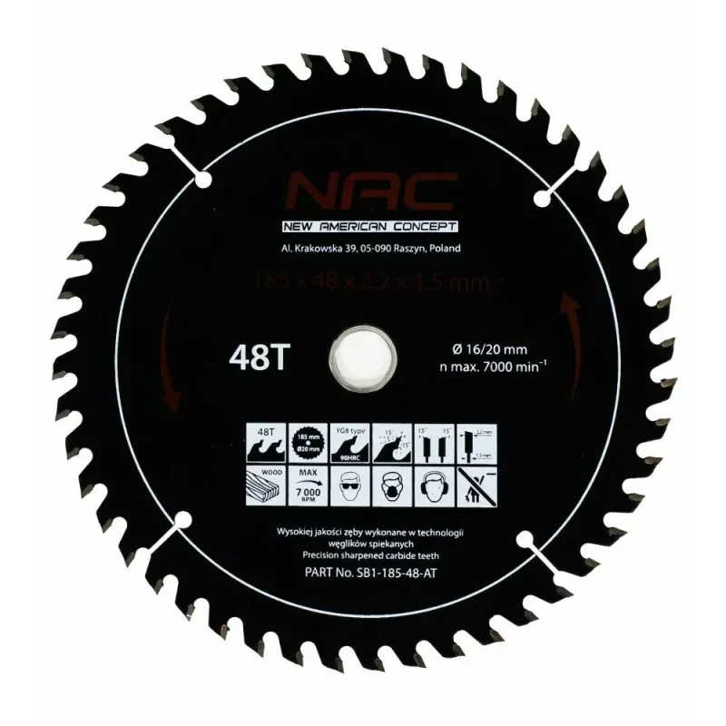 Tarcza widiowa do drewna 185mm 48T SB1-185-48-AT NAC