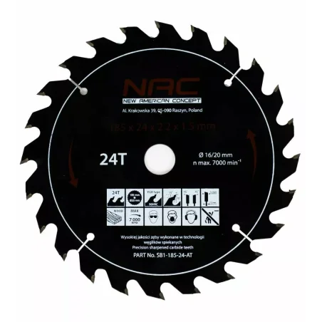 Tarcza widiowa do drewna 185mm 24T SB1-185-24-AT NAC