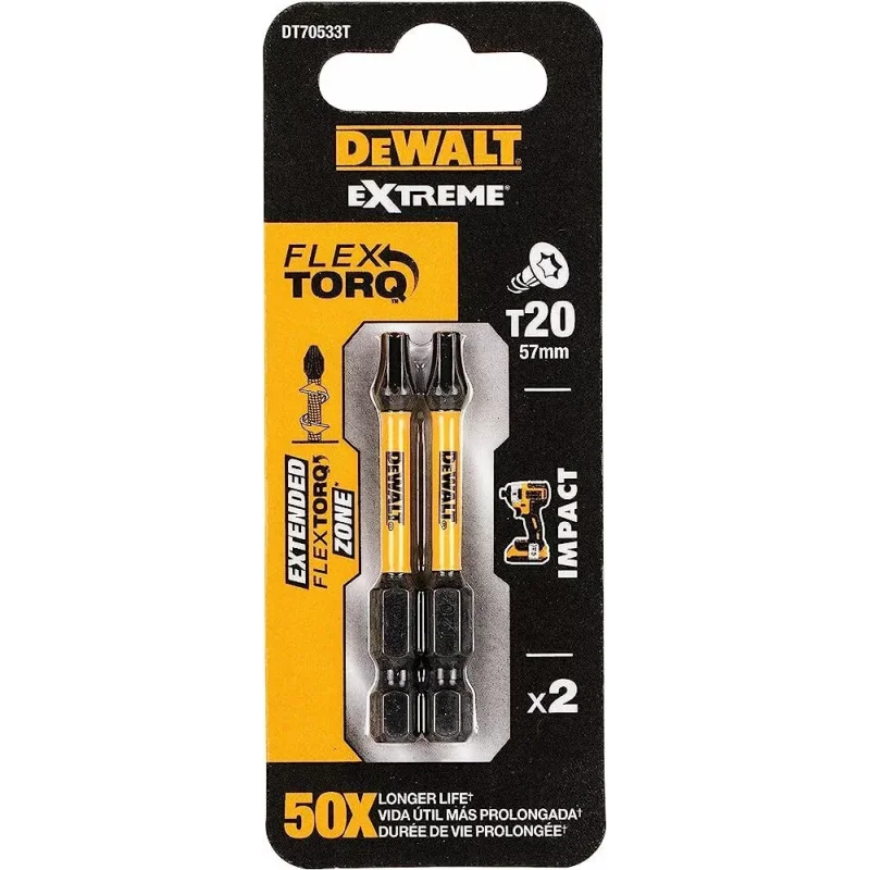 Końcówki wkrętarskie EXTREME IMPACT® Torsion T25/50 mm (opak. 2 szt.) DEWALT