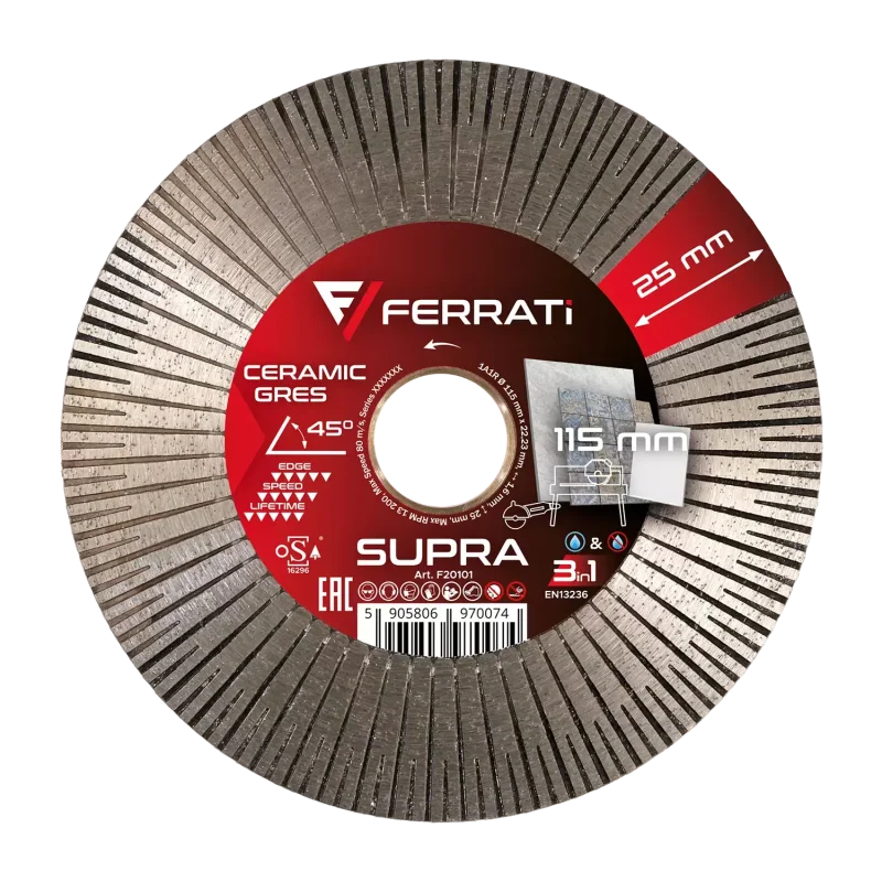 Tarcza diamentowa tnąca i szlifująca 1A1R 115mm 22,23mm SUPRA FERRATi