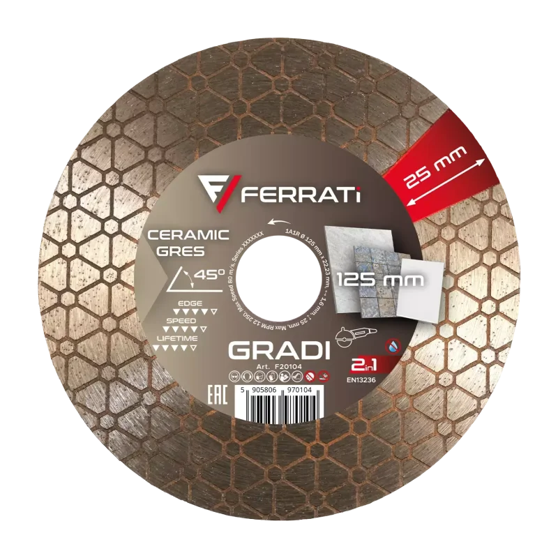 Tarcza diamentowa tnąca i szlifująca 1A1R 125mm 22,23mm GRADI FERRATi