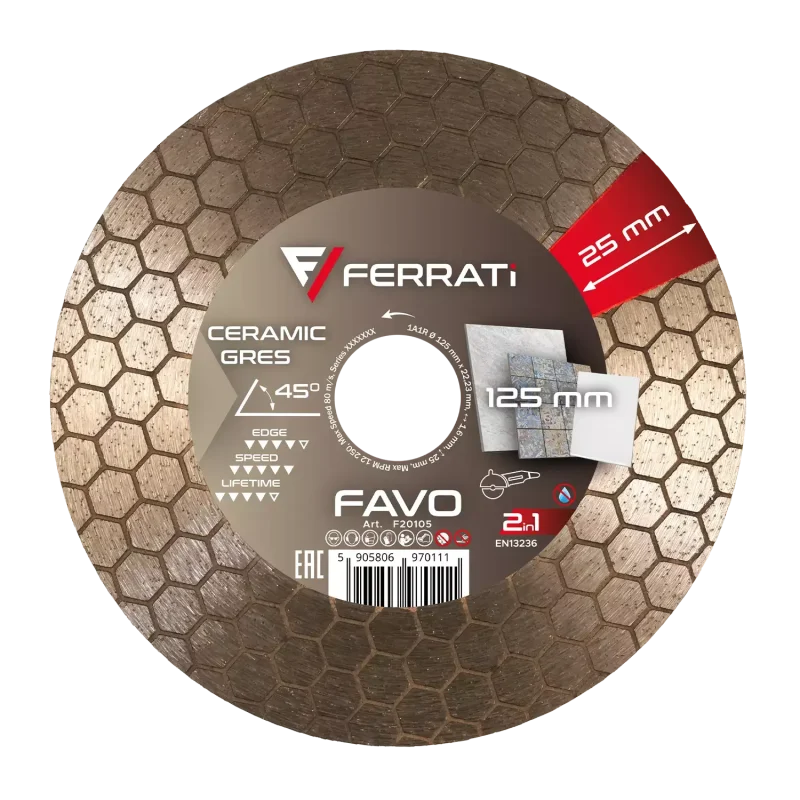Tarcza diamentowa tnąca i szlifująca 1A1R 125mm 22,23mm FAVO FERRATi