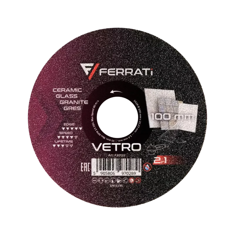 Tarcza tnąca i szlifująca z nasypem diamentowym 1A1R 100mm 22,23mm VETRO FERRATi