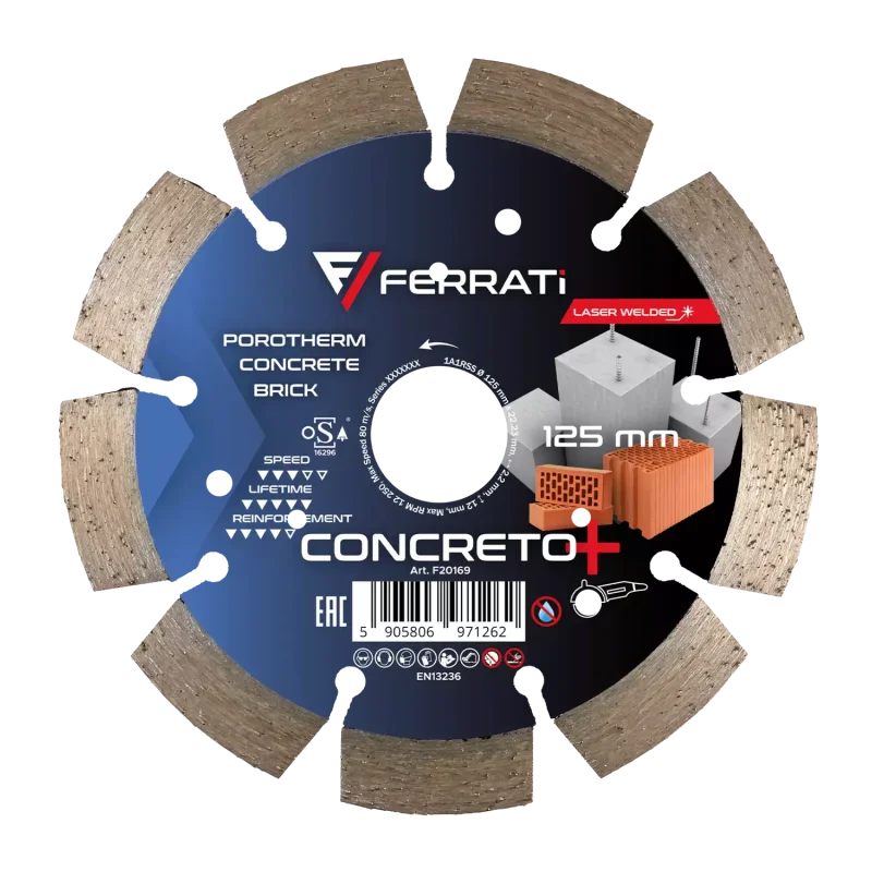 Tarcza diamentowa tnąca 1A1RSS C3-W 125mm 22,23mm CONCRETO PLUS FERRATi