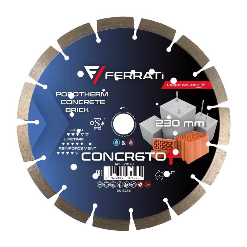 Tarcza diamentowa tnąca 1A1RSS C3-W 230mm 22,23mm CONCRETO PLUS FERRATi