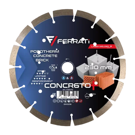 Tarcza diamentowa tnąca 1A1RSS C3-W 230mm 22,23mm CONCRETO PLUS FERRATi