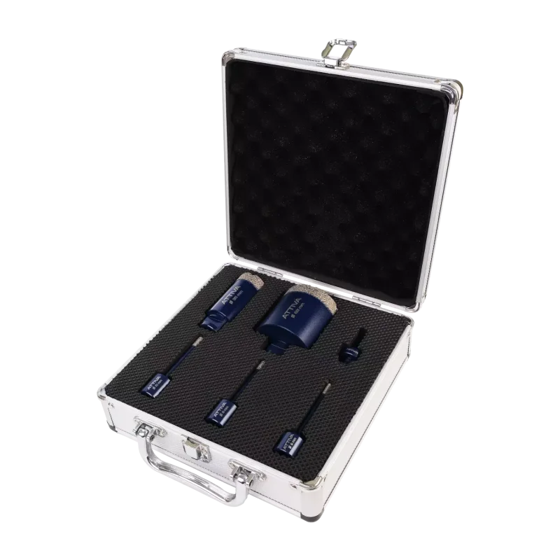 Mały zestaw diamentowych otwornic do gresu ATTIVA, rozmiary 6mm, 8mm, 10mm, 35mm, 68mm + adapter(M14 to HEX) FERRATi