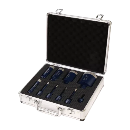 Średni zestaw diamentowych otwornic do gresu ATTIVA, rozmiary 6mm, 8mm, 10mm, 12mm, 20mm, 30mm, 35mm, 50mm, 68mm + adapter (M14