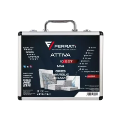 Średni zestaw diamentowych otwornic do gresu ATTIVA, rozmiary 6mm, 8mm, 10mm, 12mm, 20mm, 30mm, 35mm, 50mm, 68mm + adapter (M14