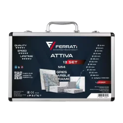 Duży zestaw diamentowych otwornic do gresu ATTIVA, rozmiary 6mm, 8mm, 10mm, 12mm, 20mm, 25mm, 30mm, 35mm, 40mm, 42mm, 52mm, 68mm