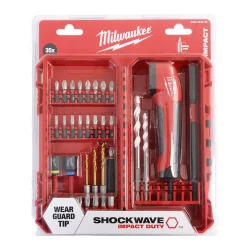 Zestaw bitów udarowych Shockwave do śrub Phillips, Pozidriv, Torx i Hex + nasadka kątowa 90° (35 szt.) Milwaukee