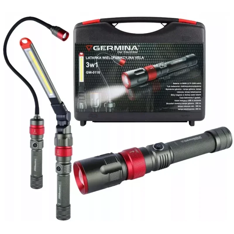 Latarka wielofunkcyjna Vela 3w1 Germina