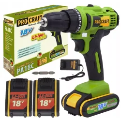 Wiertarko-wkrętarka akumulatorowa Procraft 18V 32 Nm 10mm 1,5Ah 2aku