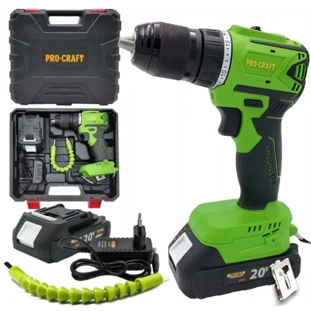 Wiertarko-wkrętarka akumulatorowa Procraft 18V 50 Nm 13mm 2Ah 1aku