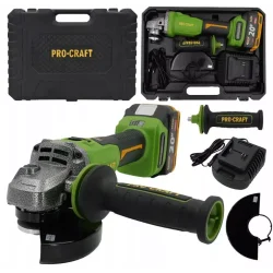 Akumulatorowa szlifierka kątowa Procraft PWA220 , 125mm , bezszczotkowa, soft start, 3 zakresy obrotówakumulator 4Ah 1 szt , ład