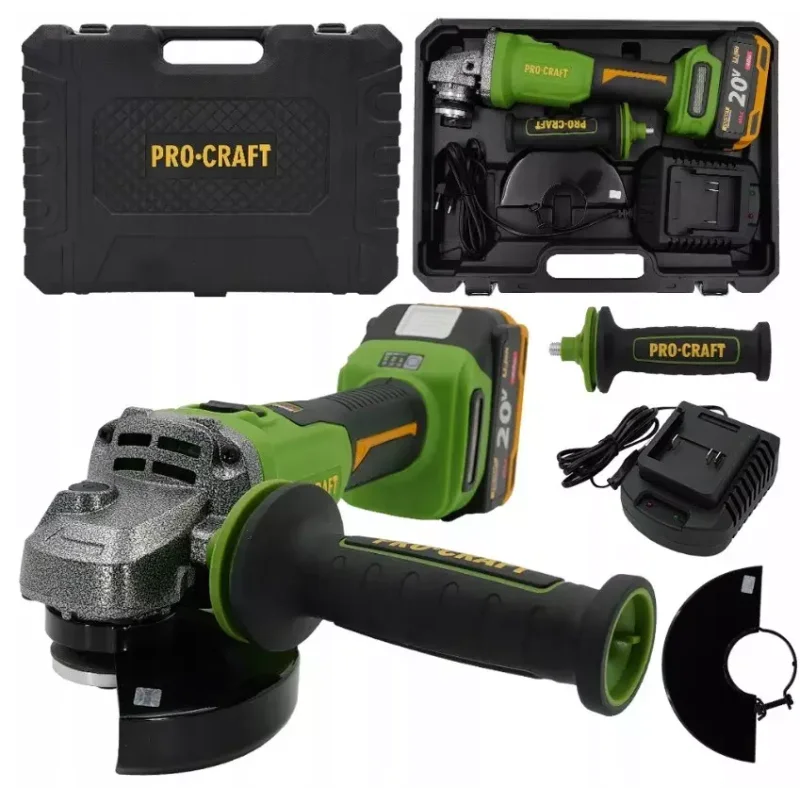 Akumulatorowa szlifierka kątowa Procraft PWA220 , 125mm , bezszczotkowa, soft start, 3 zakresy obrotówakumulator 4Ah 1 szt , ład