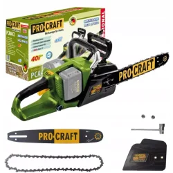 Akumulatorowa pilarka łańcuchowa Procraft PCA40/2 (bez akum. i ładowarki) Prędkość liniowa łańcucha: 14,65 m/s Długość prowadnic