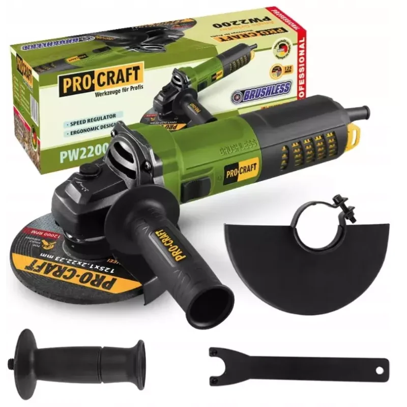 Szlifierka kątowa 125mm  Procraft PW2200 1100W , bezszczotkowa, regulacja obrotów, soft start, zabezpieczenie przed przeciażenie