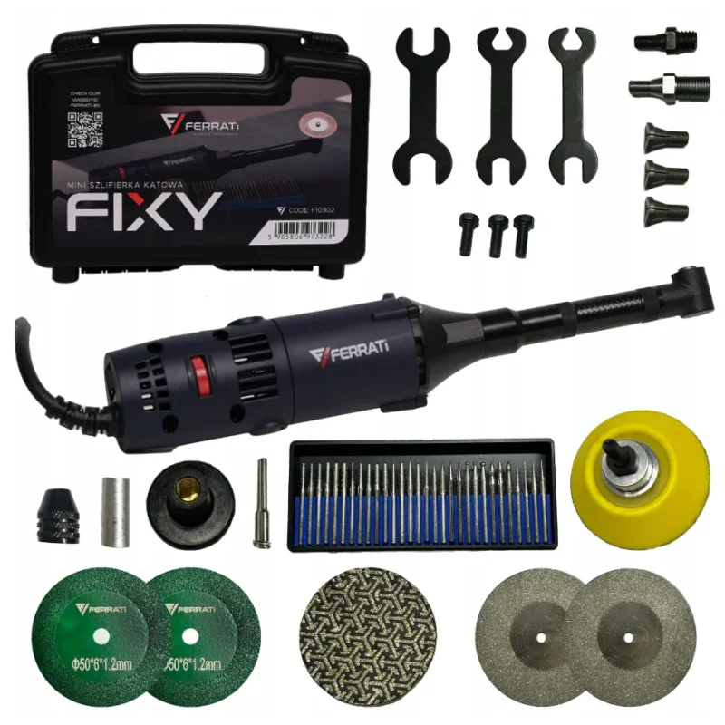 Mini szlifierka FIXY 3w1 550W cięcie wiercenie + akcesoria Ferrati