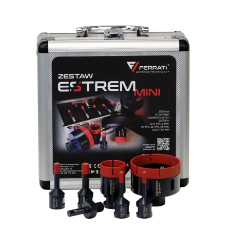 Zestaw ESTREM MINI otwornice 6,6,8,10,35,68mm+adapter M14 w walizce FERRATi