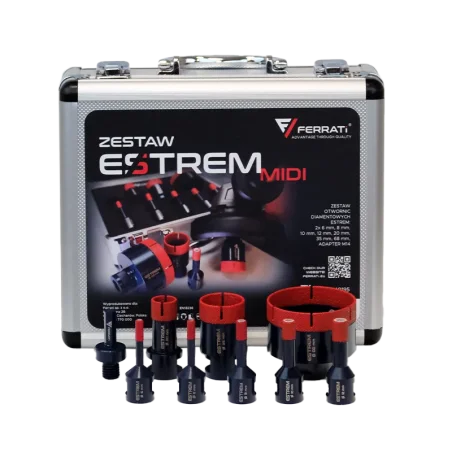 Zestaw ESTREM MIDI otwornice 6,6,8,10,12,20,35,68mm+adapter M14 w walizce FERRATi