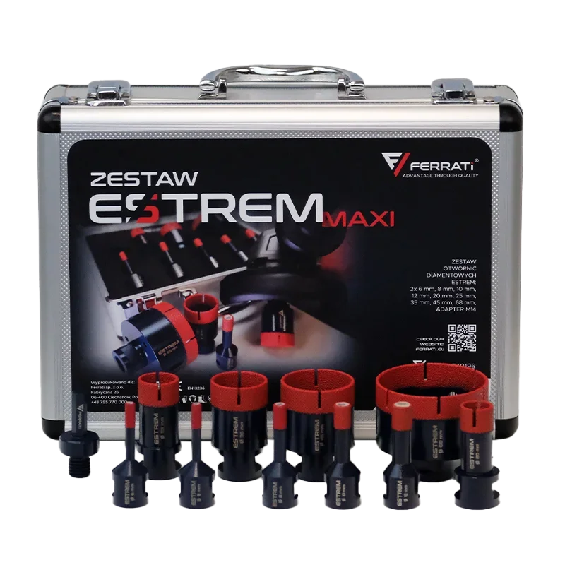 Zestaw otwornic diamentowych ESTREM MAXI + Adapter M14 FERRATi