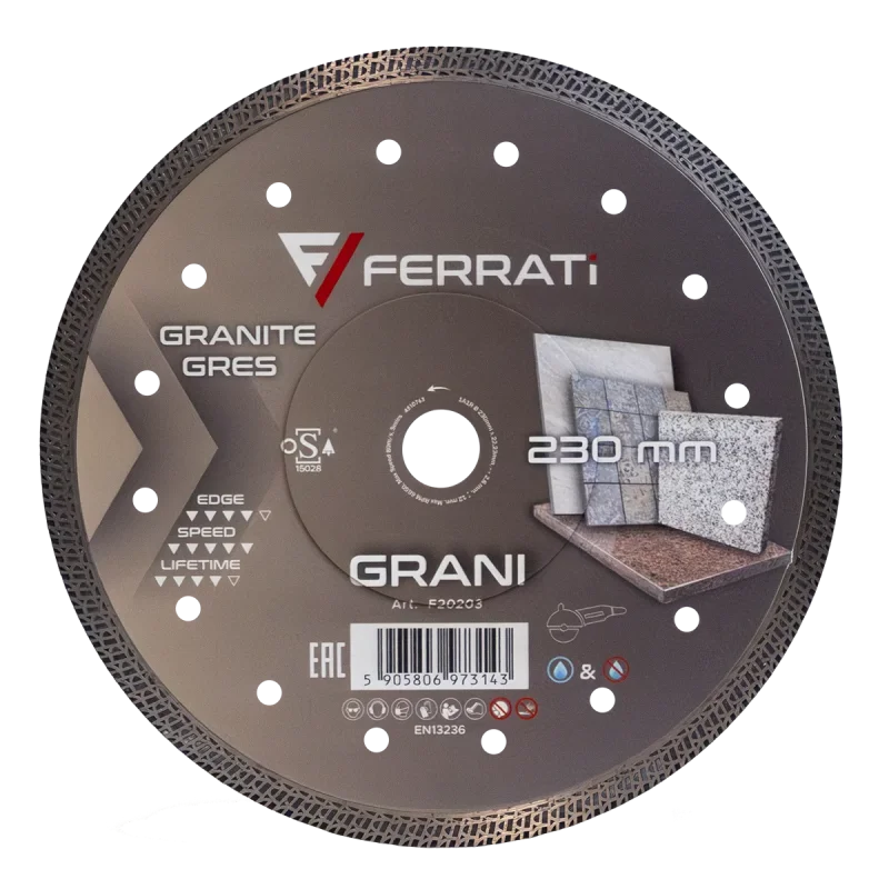 Tarcza diamentowa GRANI 230mm do cięcia gresu, ceramiki FERRATi