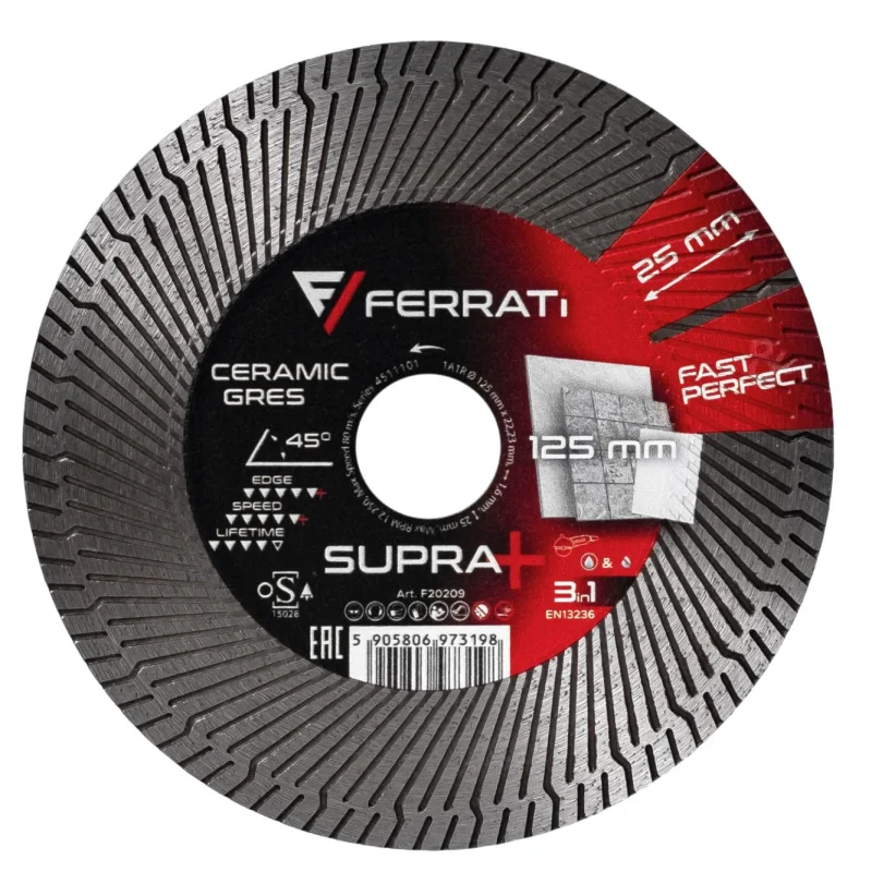 FERRATi SUPRA+ 125mm precyzyjna tarcza diamentowa do gresu ceramiki 45° 90°