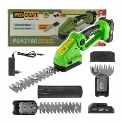 Akumulatorowe nożyce do trawy i krzewów Procraft PGH2100, 1x2Ah