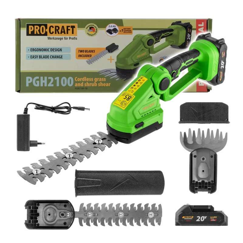 Akumulatorowe nożyce do trawy i krzewów Procraft PGH2100, 1x2Ah