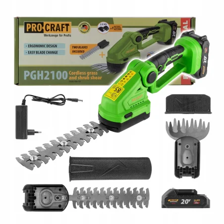 Akumulatorowe nożyce do trawy i krzewów Procraft PGH2100, 1x2Ah
