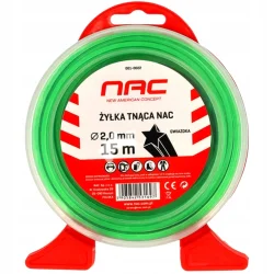 Żyłka tnąca NAC gwiazdka 2,0 mm x 15 m zielona do podkaszarki kosy kosiarki