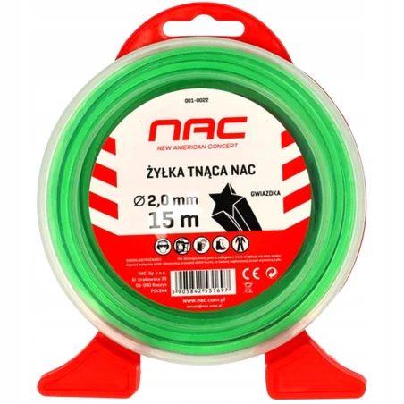 Żyłka tnąca NAC gwiazdka 2,0 mm x 15 m zielona do podkaszarki kosy kosiarki