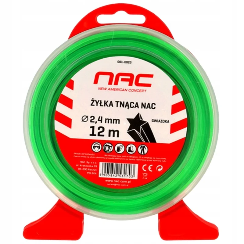 Żyłka tnąca NAC gwiazdka 2,4 mm x 12 m zielona do kosy podkaszarki kosiarki