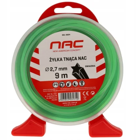 Żyłka tnąca NAC gwiazdka 2,7 mm x 9 m zielona do kosy podkaszarki kosiarki