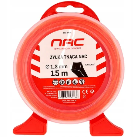 Żyłka tnąca NAC kwadrat 1,3 mm x 15 m pomarańczowa do kosy podkaszarki