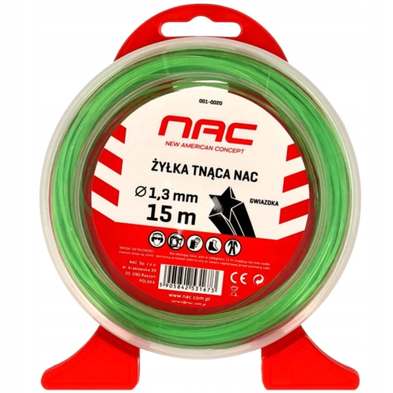 Żyłka tnąca NAC gwiazdka 1,3 mm x 15 m zielona do kosy podkaszarki kosiarki