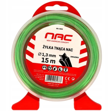 Żyłka tnąca NAC gwiazdka 1,3 mm x 15 m zielona do kosy podkaszarki kosiarki
