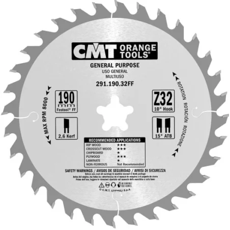 CMT Piła do drewna 190x20FFx32Z/cięcie uniwersalne